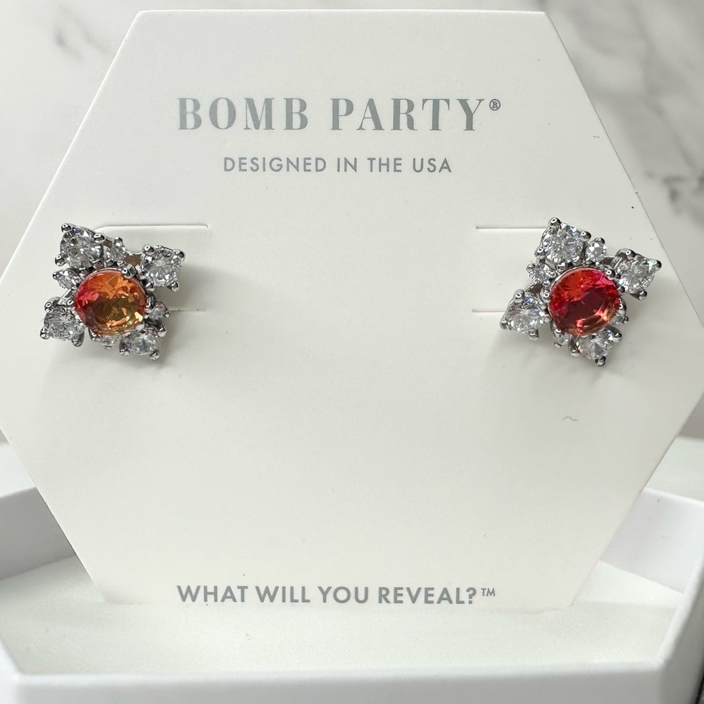 Bomb Party The Sterling Club Pink Tourmaline Earrings RBP2988 NWT - Picture 2 of 4